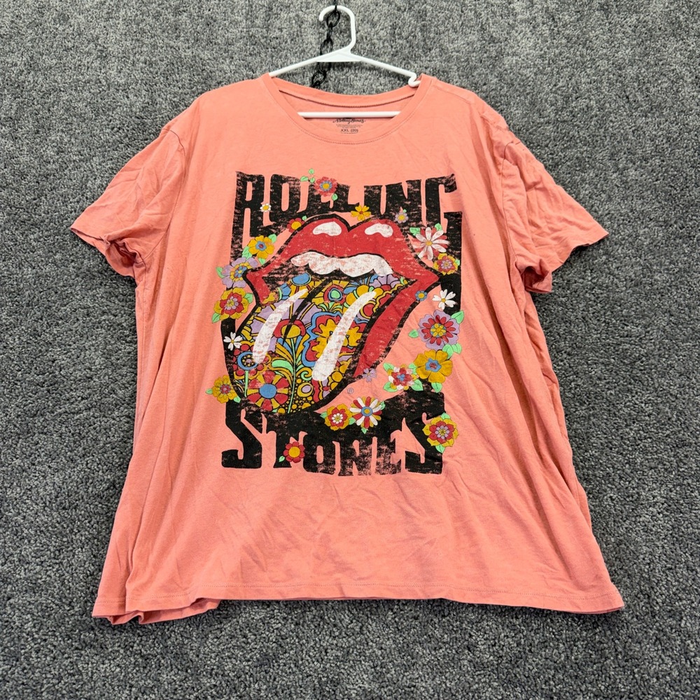 The Rolling Stones Graphic T Shirt Womens Extra Extra Large Pink Floral Band Tee